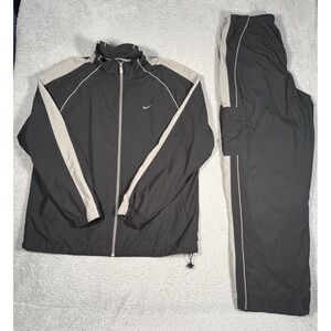 RARE Vintage Y2K Nike Nylon Full Jacket Set Mens 2XL Track Suit Black Full Zip